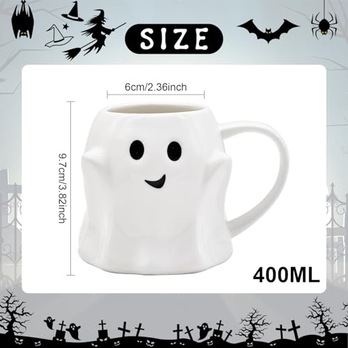White Halloween Ghost Coffee Mug - 14 oz Ceramic Ghost Face Cup for Kids & Adults