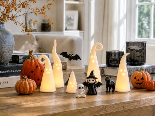 Ceramic Ghost Light Set - Halloween Decor with LED Lights, 5 Pieces