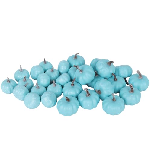 Mini Light Blue Artificial Pumpkins Set - Fall Decor, 30 Pieces, Mixed Sizes