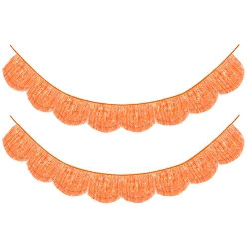 Orange Iridescent Fringe Banner - 6.6ft Scalloped Tassel Garland, 2 Pack