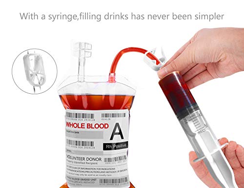 Blood Bag Drink Dispenser Set with Pump, Labels & Clips - Halloween Party Props, 50 Pack
