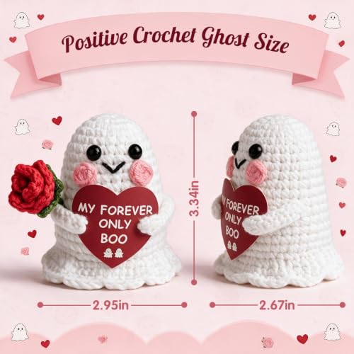 Crochet Ghost Halloween Decor with Rose - Handmade Indoor Holiday Accent