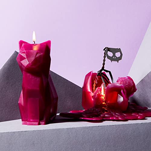Pyropet Kisa Cat Candle with Skeleton Inside - Burgundy, 20-25 Hour Burn, Sculptural Geometric Cat Art