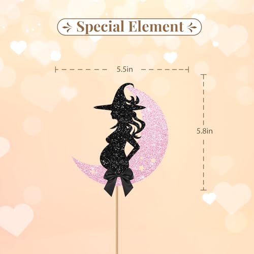 Pink & Black Witch Cake Topper Baby Shower Celebration Decoration
