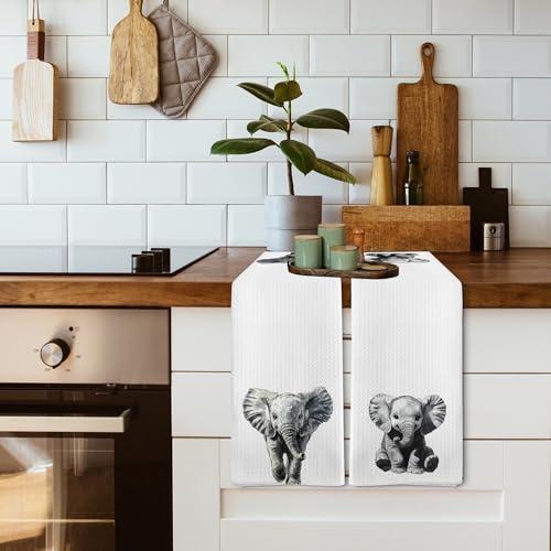 Elephant Kitchen Towels and Dishcloths Set - Nursery Decor Gifts, 16x24 Inches - Rustic Safari Jungle Theme - Variation: Elephant