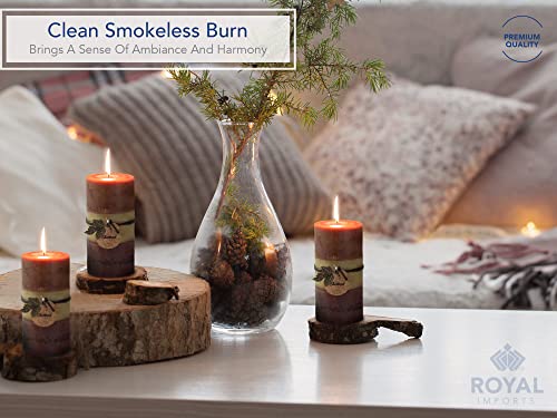 Fall Candles Set of 6 - 3x6 Inch Brown Ombre Pillar Candles with Rustic Decor - Variation of Brown-Ivory
