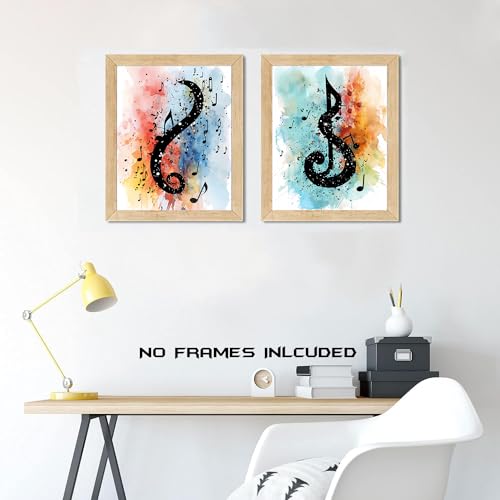Unframed Music Notes Wall Art Set - 4 Pieces 8x10 Inches - Music Wall Decor