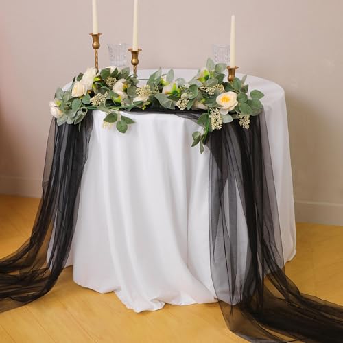 Snowkingdom Black 10FT Sheer Tulle Table Runner for Wedding & Party - Boho Cheesecloth Decoration