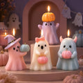 Pastel Halloween Ghost Candle Set - Pumpkin & Witch Hat Figurines, 4 Pack