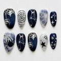 Gothic Halloween Press-On Nails - 3D Spider Web Star Almond Set - Variation of Halloween-13