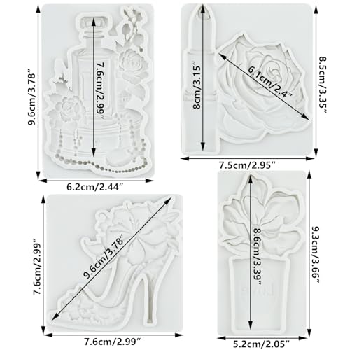 Makeup Theme Silicone Mold Set of 4 with Lipstick Perfume & High Heels - Style E