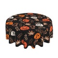 Halloween Round Tablecloth 70 Inch Black & Orange Pumpkin Leaves Decor - Washable & Reusable