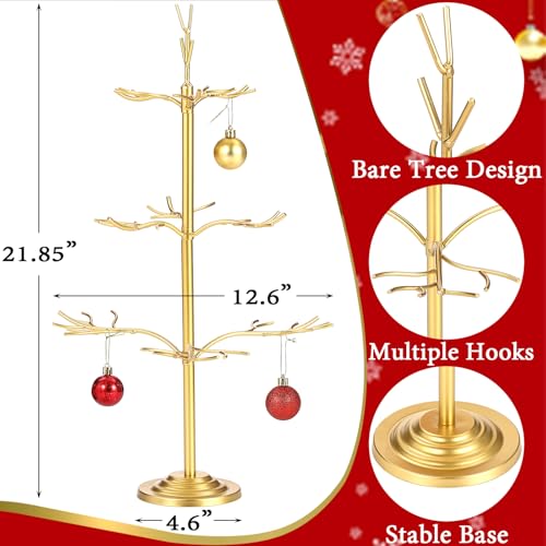 Gold Ornament Display Tree Stand, Metal Branch Design for Holiday & Year-Round Decor