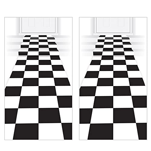 Checkered Aisle Runners 24x10 Feet - 2 Pack for 50s & Racing Theme Parties