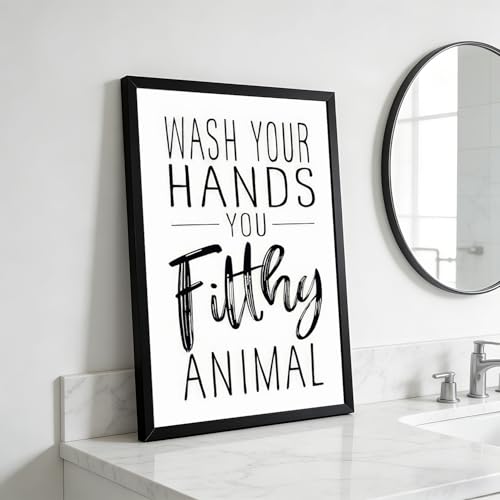 Bathroom Quotes Canvas Wall Art - Black and White Funny Handwashing Quote - 16x24 in - Variation of Bathroom Quotes / 16L x 24W