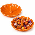 Halloween Pumpkin Candy Dish Set - Ceramic 7 Inch Pumpkin Plates with Pumpkin Figurines - Variation: Pumpkin