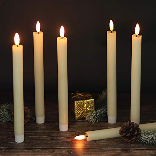 3 Pack Ivory Flameless Wax Taper Candles with Timer - Realistic Flicker, Safe for Holidays