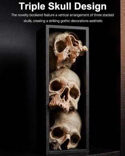 Gothic Triple Skull Bookend - Dark Home Decor for Bookshelf & Shelf Display