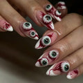Halloween Long Almond Press On Nails with Eyeball Blood Drip Design - Multicolor-018049