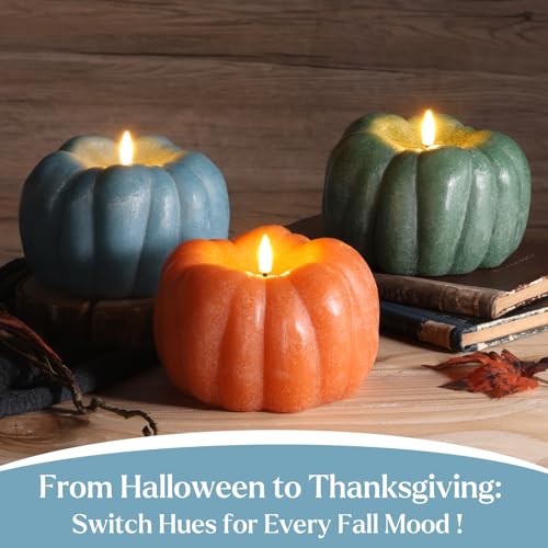 Eywamage Dusty Blue Pumpkin Flameless Candle with Remote - Fall Decor