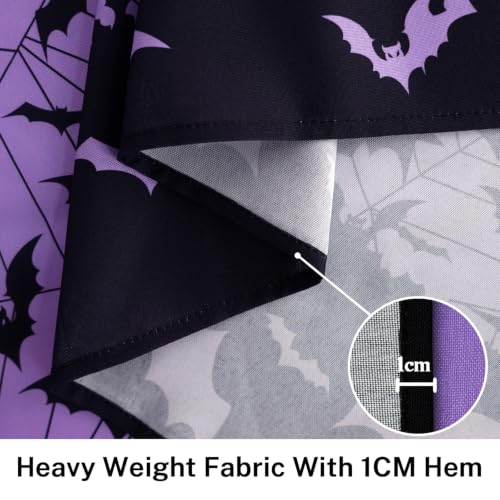 Halloween Bat and Spiderweb Square Tablecloth 70x70 Inch - Purple, Machine Washable