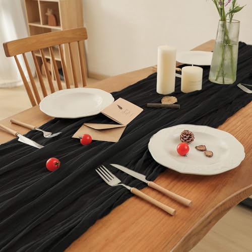 Black Cheesecloth Table Runner 6 Pack - 35x120 Inch Boho Rustic Decor