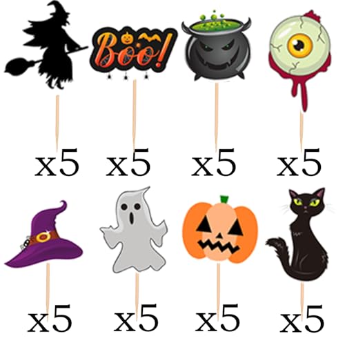 Halloween Cupcake Toppers 40Pcs Spooky Ghost Witch Pumpkin Cat Decorations