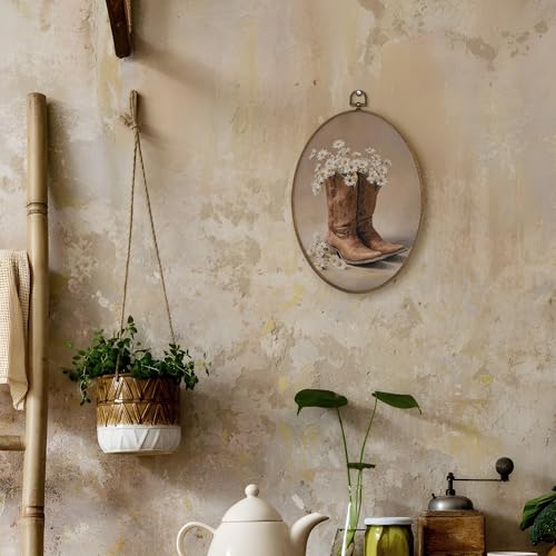 Western Cowgirl Oval Wall Art Decor with Cowgirl Boot Variation