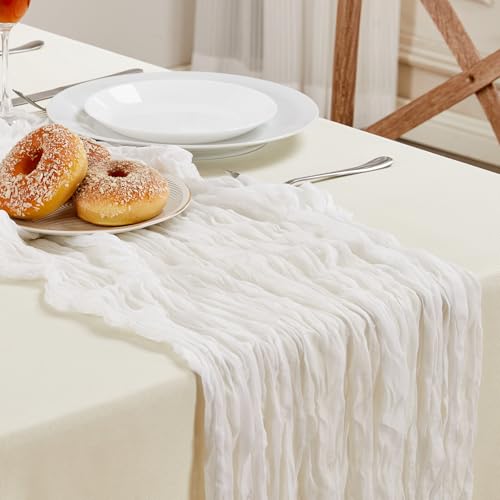 White Cheesecloth Table Runner 35x120 Inches - Pack of 1 - Fall Boho Wedding Decor