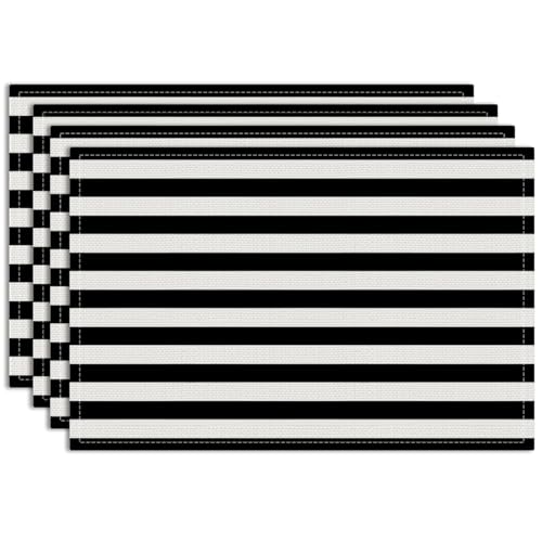 Black and White Striped Placemats Set of 4 - Kitchen Table Decor