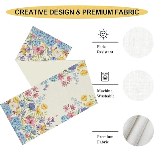 13x36 Inch Hydrangea Floral Table Runner - Boho Summer Farmhouse Decor