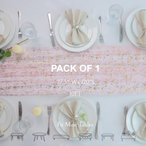 Pink Gold Table Runner 10FT Sheer Gauze Tulle Romantic Decor - Snowkingdom