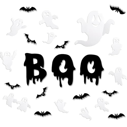 Halloween Ghost Wall Decor Set - 25 Reusable 3D Stickers & Bats - Boo Letters