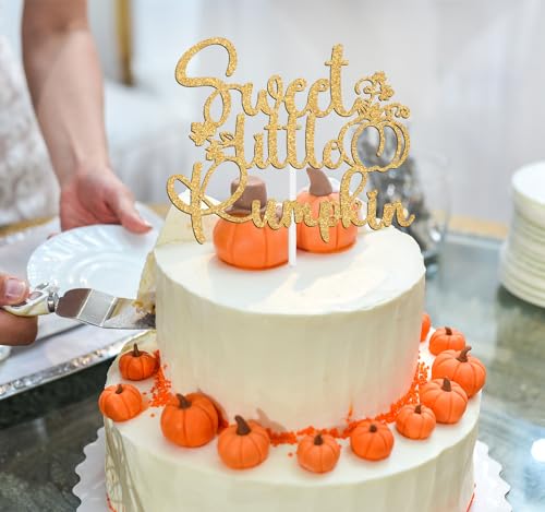 Gold Glitter Pumpkin Cake Topper for Fall Baby Shower & Halloween Celebrations