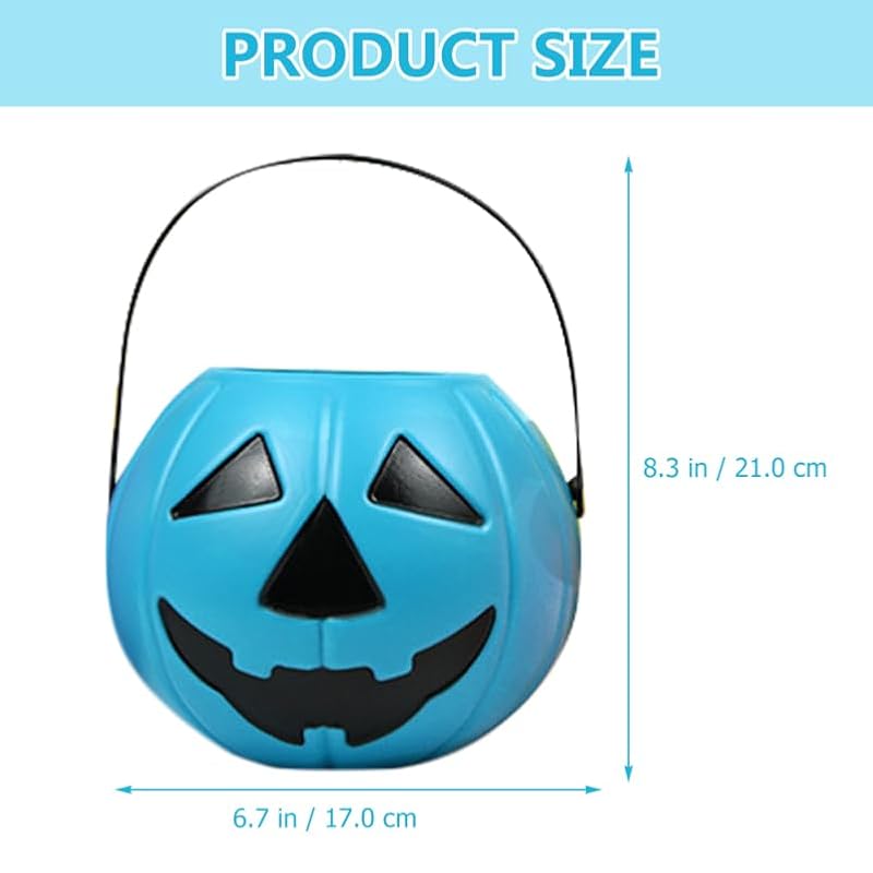 Blue Halloween Pumpkin Candy Bucket with Handle - 8.3 Inch Trick or Treat Toy