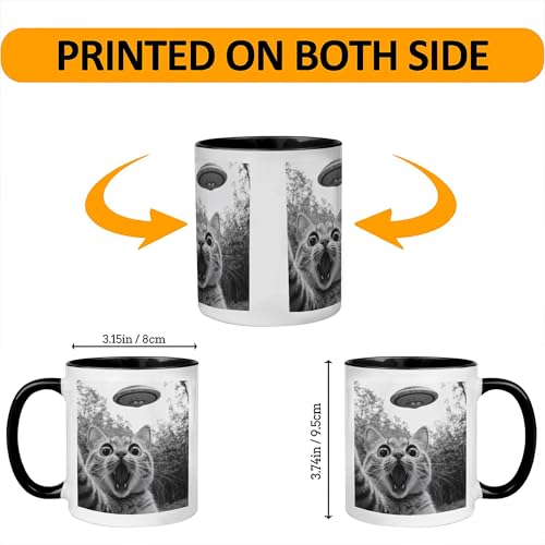 Funny Cat Selfie with UFO Alien Mug - Cat Lovers Gift, 11oz, Variation Cat Selfie 1