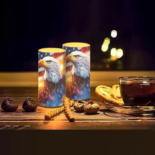 4th of July Indoor Flameless Candles with Eagle American Flag - Remote & Timer Set of 2