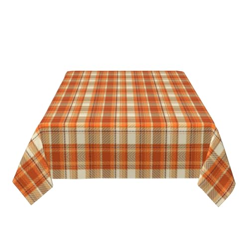 Fall Burnt Orange Checkered Rectangular Tablecloth 60x104 Inch - Stain-Resistant Autumn Dining Cover