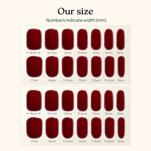 Heyhae Semi Cured Gel Nail Strips - Midnight Rouge, 28 Pieces with Nail Tools