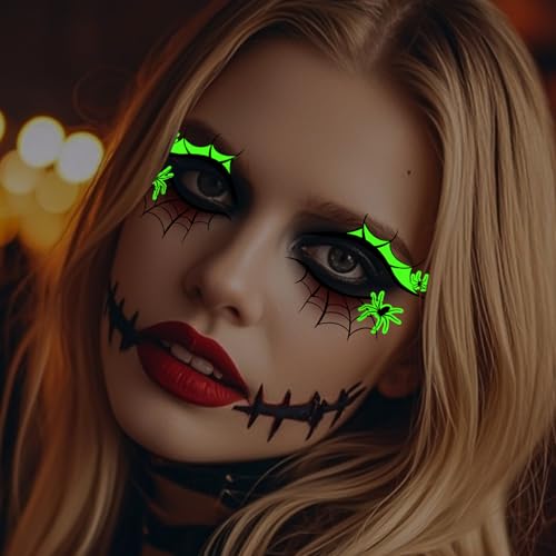Halloween Luminous Eye Tattoo - 12 Pc Spooky Lash & Face Makeup Designs