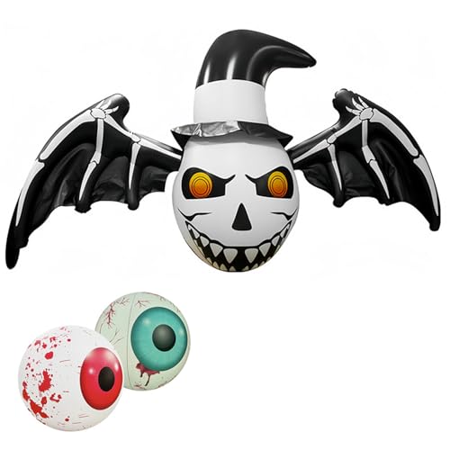 Halloween Inflatable Ghost with Bat Variation - Outdoor Decor with LED Lights