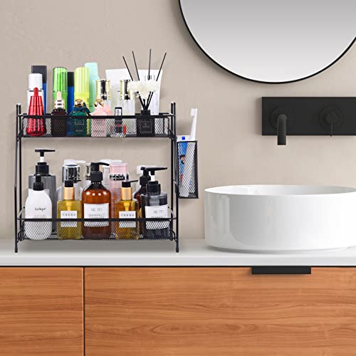 Large Countertop Organizer for Bathroom & Kitchen, 2-Tier Black Under Sink Storage