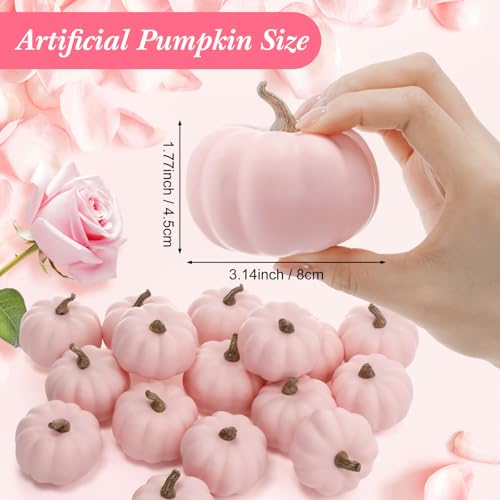 Pink Fall Artificial Pumpkins Set - 50 Pieces, 3.15 Inch Foam Decor