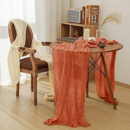 Orange Boho Rustic Cheesecloth Table Runner 2-Pack - 35x120 Inch for Weddings & Events - Variation: Orange / 2PC