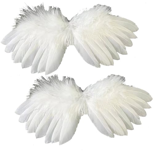 Mini Feather Angel Wings Decor Set for Crafts, Weddings & Holidays - White, 2 Pcs