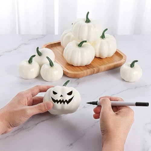 Artificial White Foam Pumpkin Set for Halloween & Fall Decor - 12 Pack