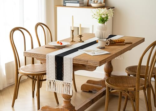 Farmhouse Table Runner 12x72 Black Fall Home Decor - Rustic Boho Style, Perfect for Dining & Events