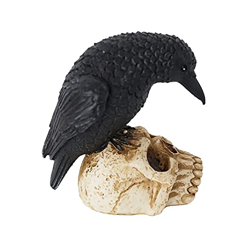 Halloween Gothic Crow on Skull Figurine - 5x 2.7x4 Inch Spooky Decor