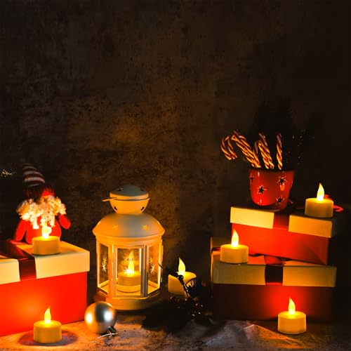 Rechargeable Flameless Tea Light Candles Set - 12 Warm White Flickering LED Candles