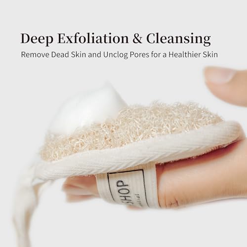 The Loofah Shop Premium Loofah Face Scrubber, Exfoliating Face Luffa Pad, Natural Cleansing Loofah Sponge for Deep Exfoliation. EcoFriendly Loofa for Men and Women in Cotton Travel Pouch, (1pack 4pcs)